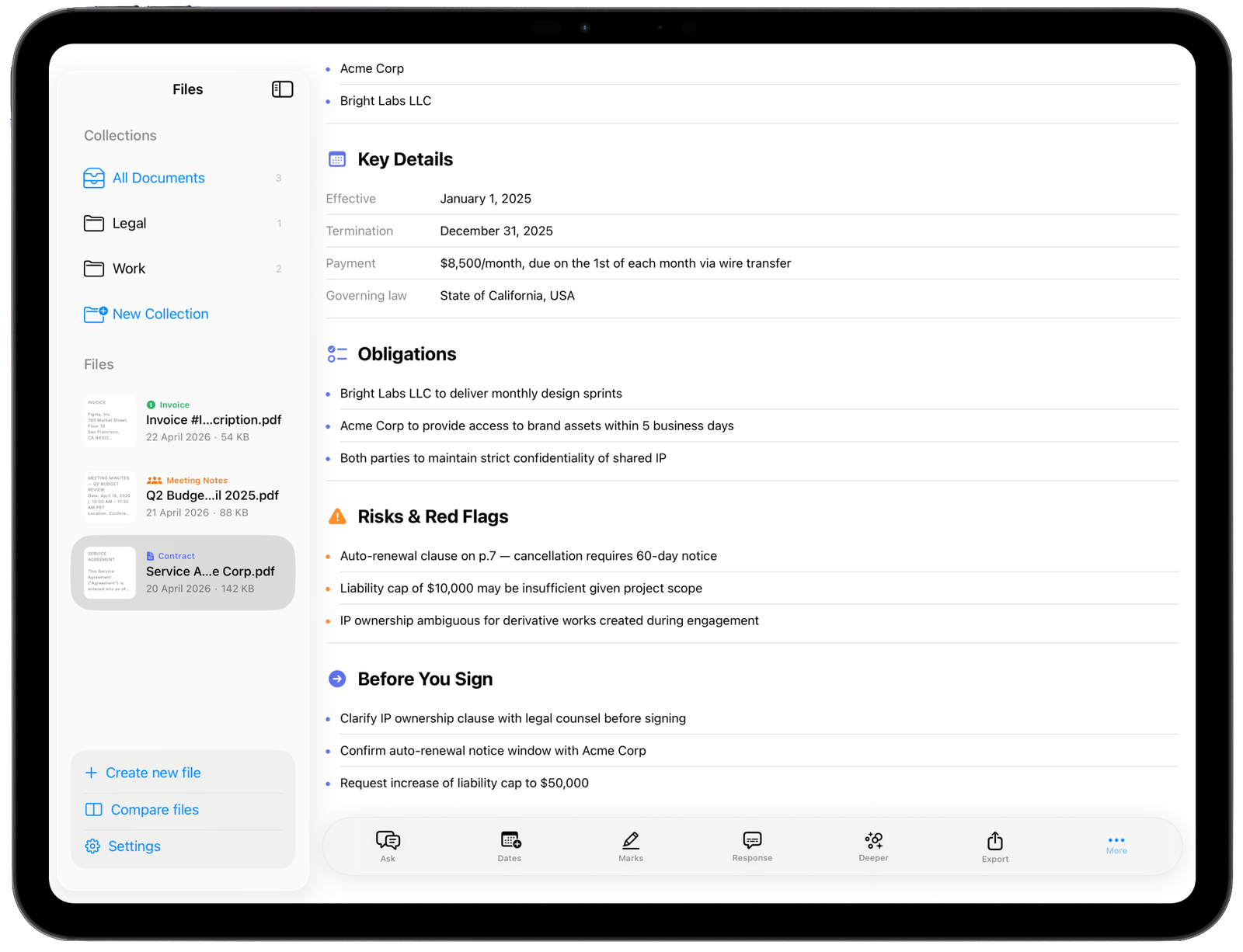 Document comparison screenshot