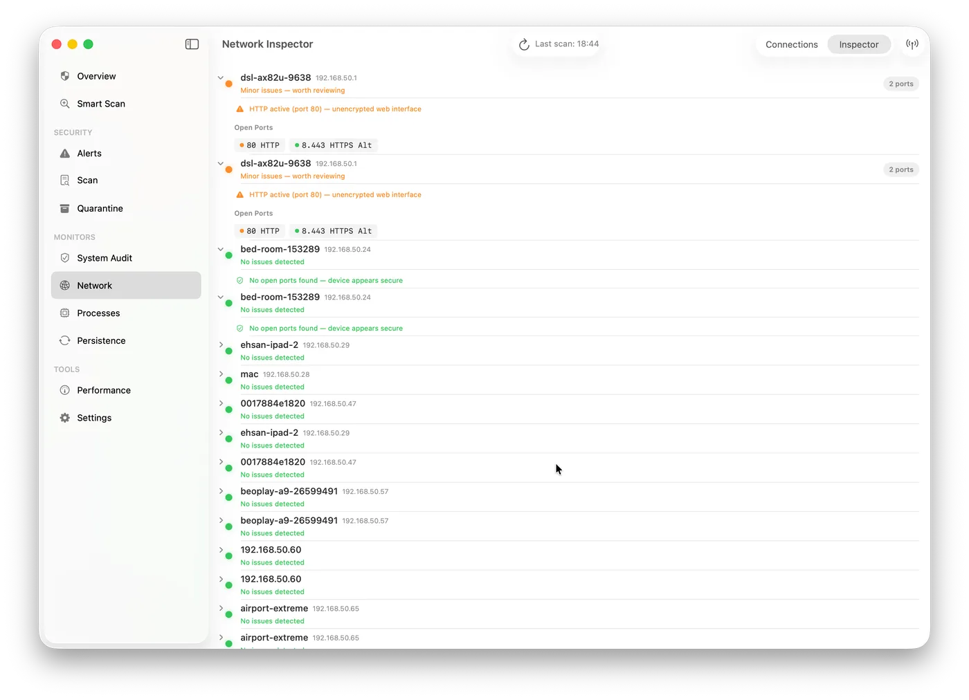Nick Network Watchdog — active TCP and UDP connections mapped per process in real time