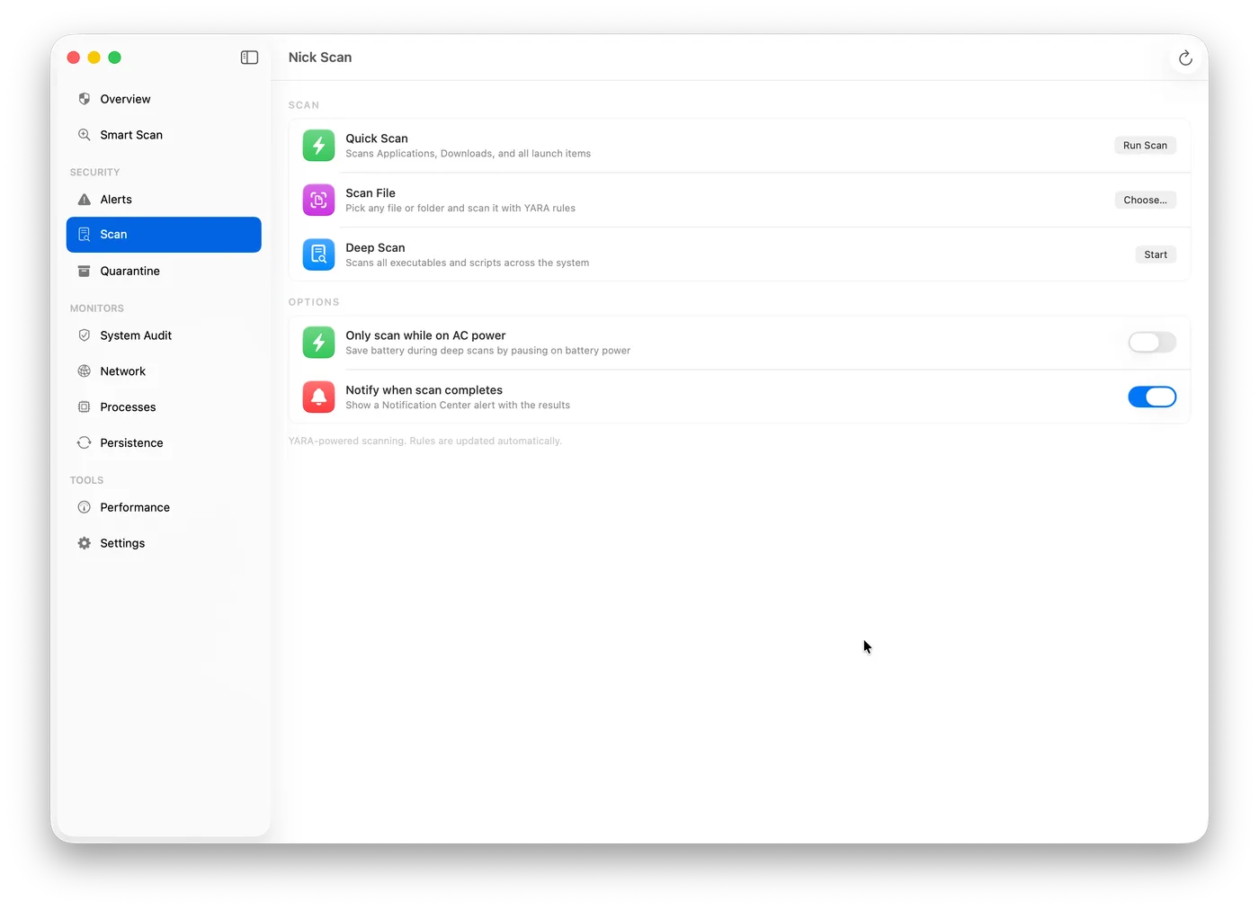Nick YARA Scanner — powered by libyara with drag-and-drop scanning