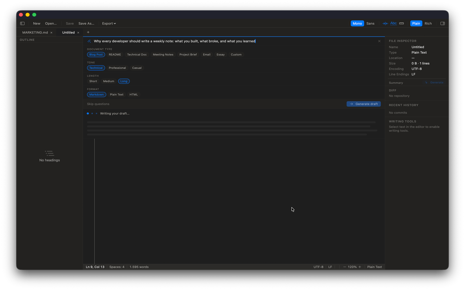 Paperforge on-device AI draft generation