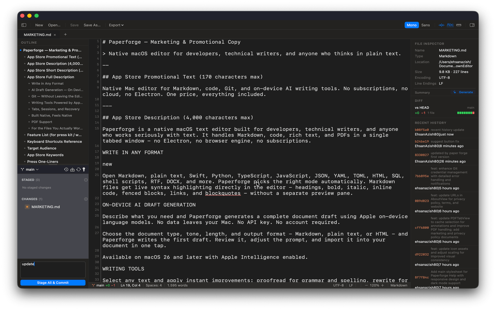 Paperforge integrated Git sidebar